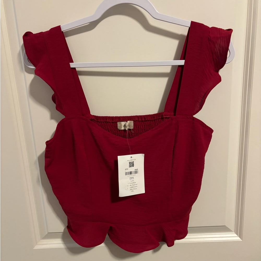 Altar'd State Red Ruffle Blouse - Picture 2 of 7